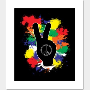 Peace Sign Hand Color Splash Posters and Art